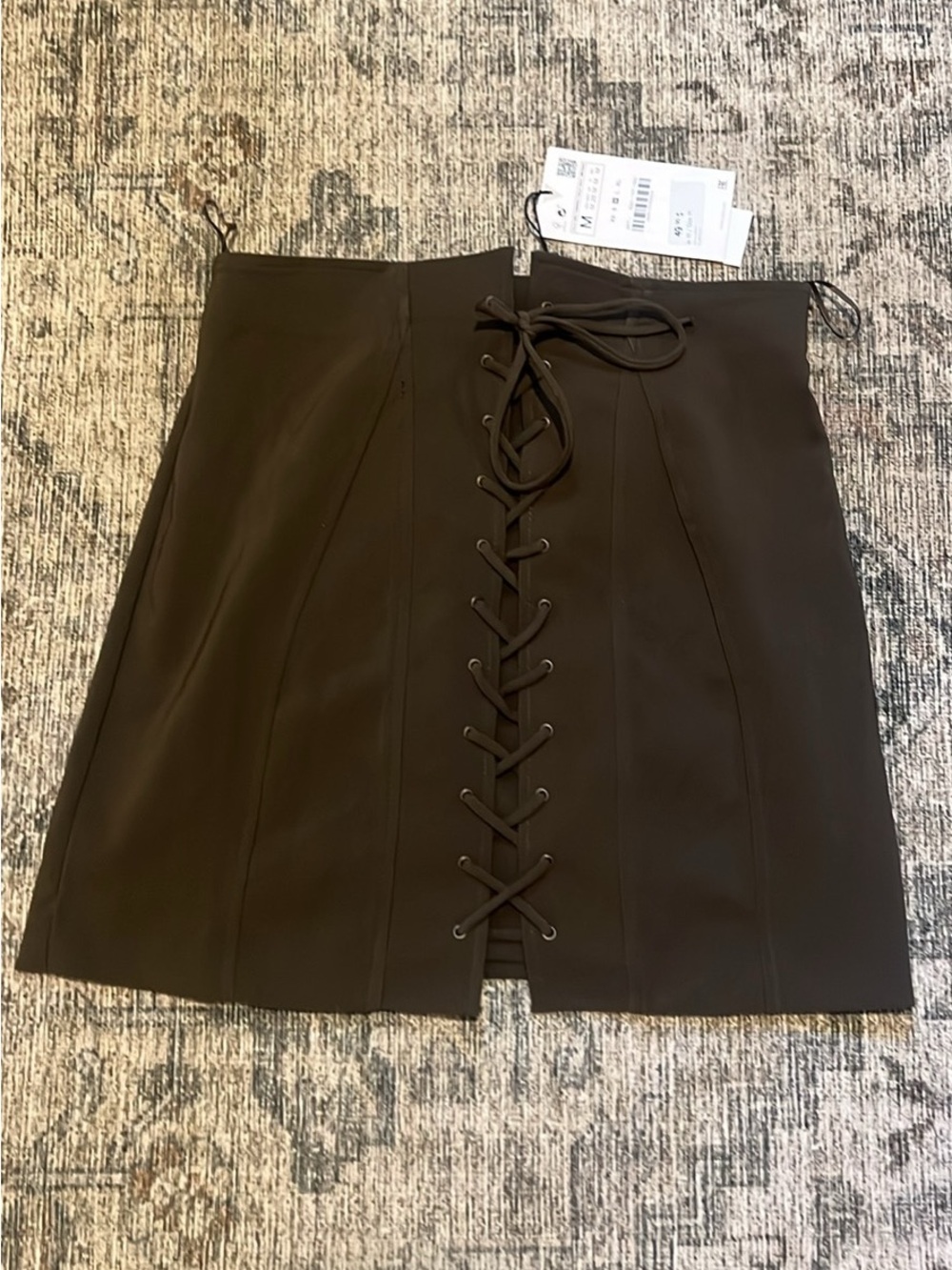 Zara Lace-Up A-Line Mini Skirt in Dark Brown